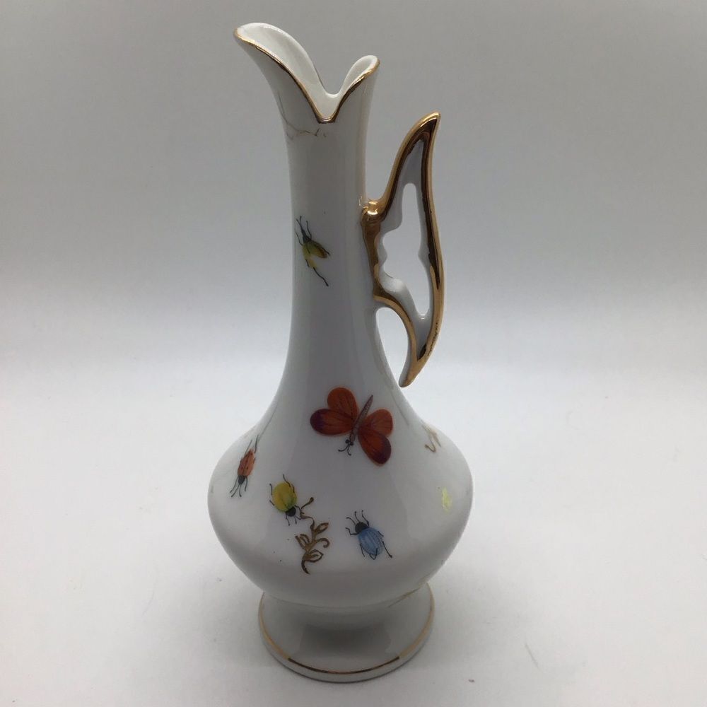 Vintage Lenwile Ardalt Handpainted butterfly and bug ewer vase.